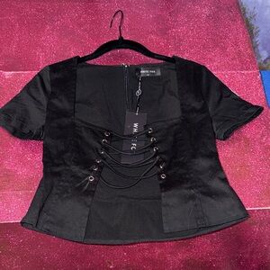 White Fox Boutique Black Lace-Up Crop Top